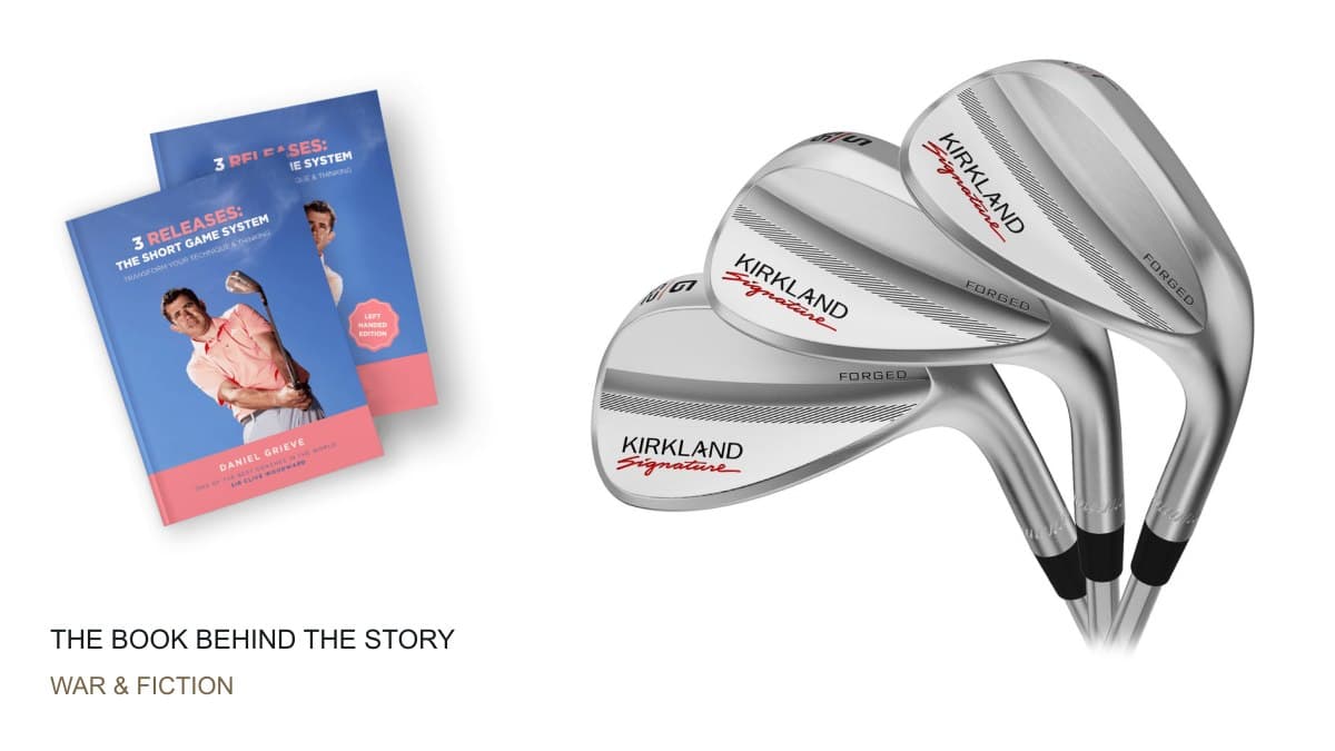 Original Costco photograph of Kirkland GEN3 wedges beside official artwork for Dan Grieve’s 3 Releases